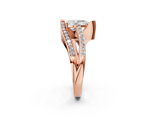 Rose gold Pear Solitaire Bypass Diamond Engagement Ring with Channel-Set Band and Four-Prong Setting
