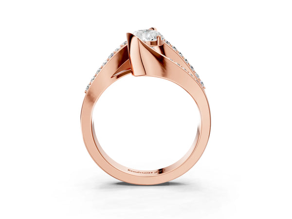 Rose gold Pear Solitaire Bypass Diamond Engagement Ring with Channel-Set Band and Four-Prong Setting