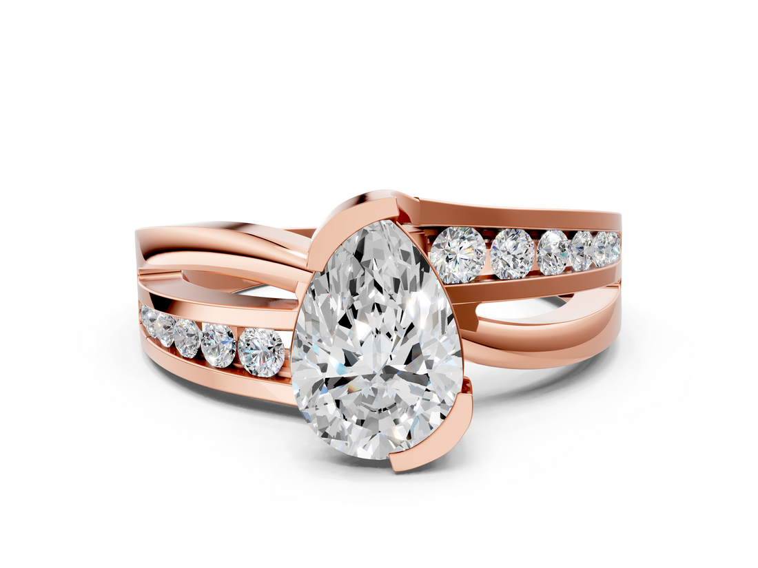 Rose gold Pear Solitaire Channel-Set Split Shank Ring with Tension Prong Setting_15