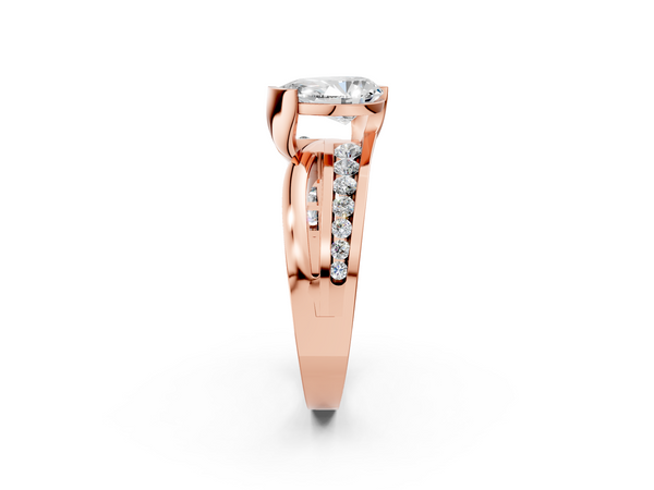Rose gold Pear Solitaire Channel-Set Split Shank Ring with Tension Prong Setting