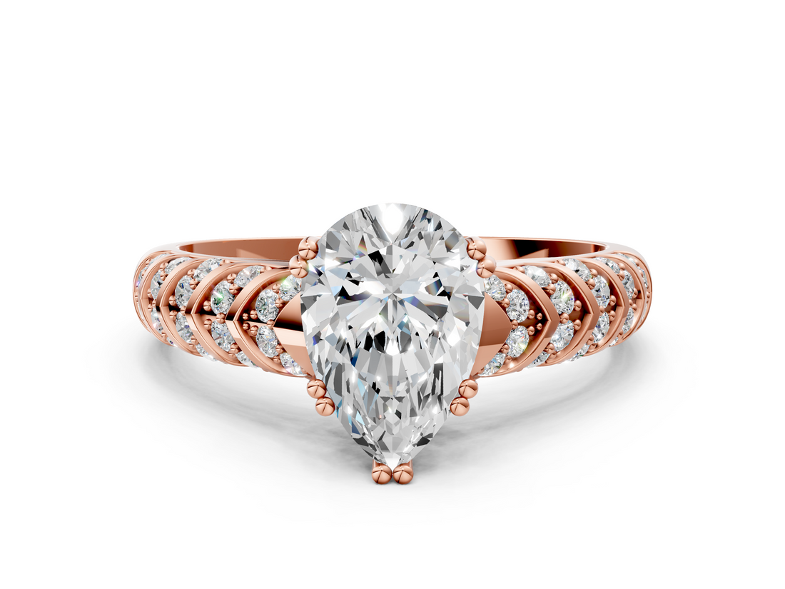 Rose gold Pear Solitaire Chevron Pave Diamond Engagement Ring with Six-Prong Setting_3