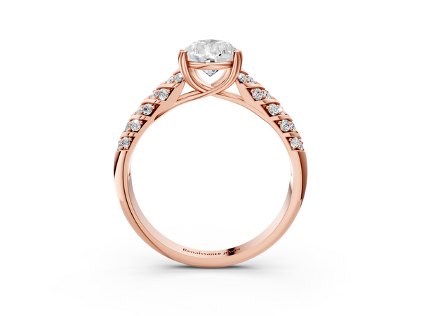 Rose Gold Pear-Shaped Chevron Pave Solitaire Engagement Ring Setting with Accented Gallery