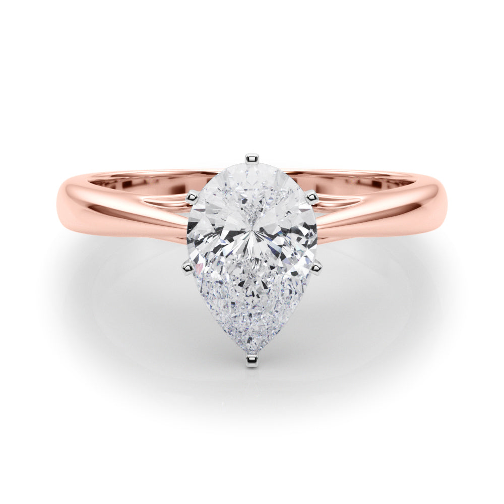 Rose gold Pear Solitaire Diamond Engagement Ring with Cathedral Setting and Four-Prong Mount on a Classic Band 1
