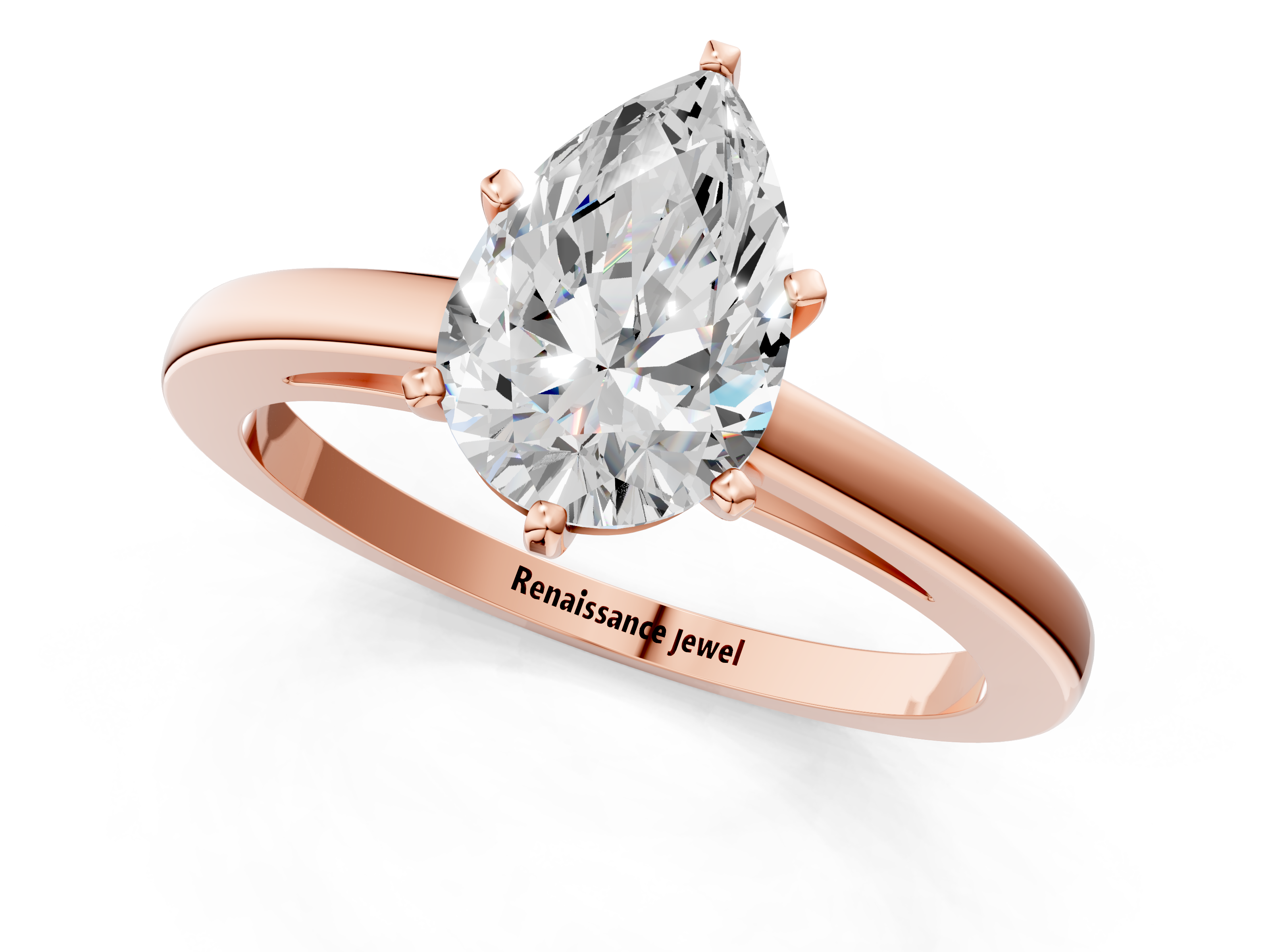 Rose gold Pear Solitaire Diamond Engagement Ring with Four-Prong Setting on a Classic Band_9