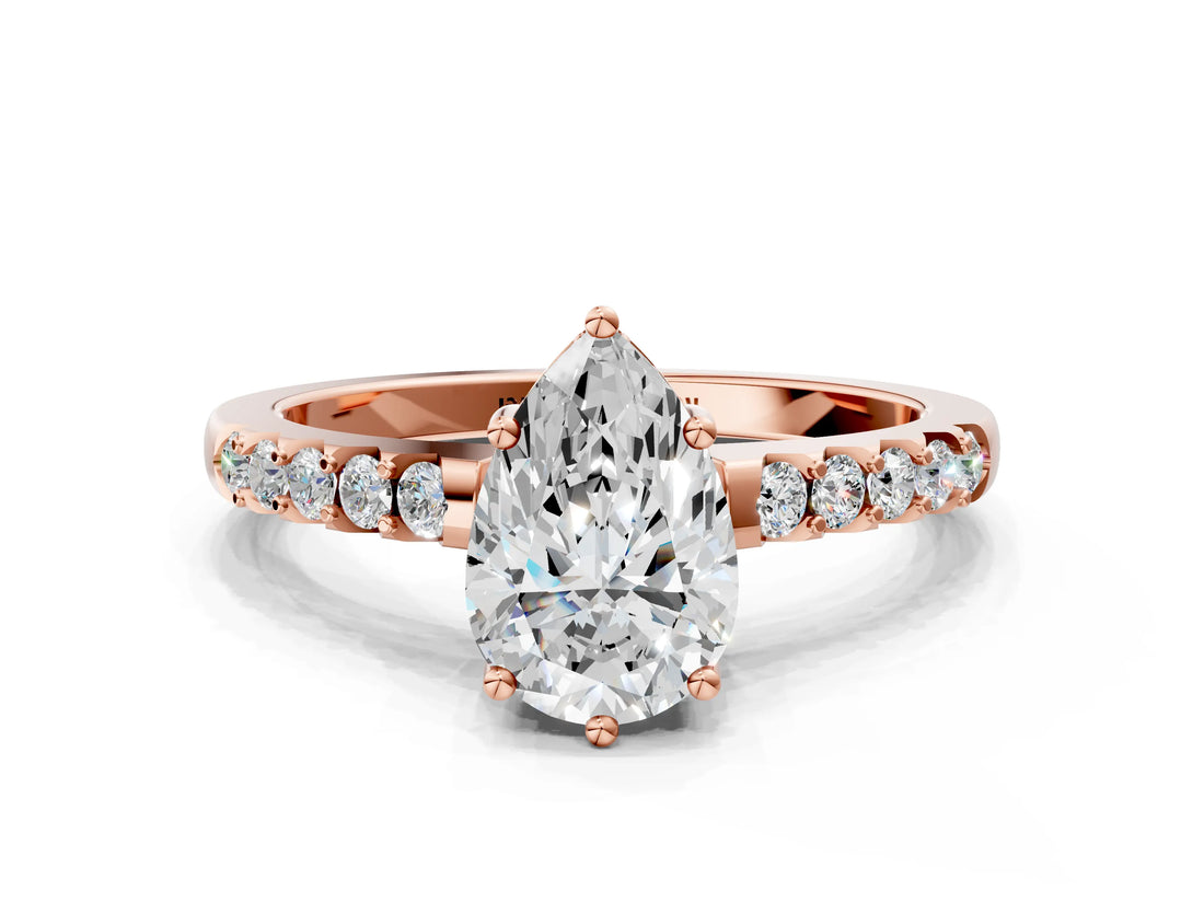 Rose gold Pear Solitaire Diamond Engagement Ring with Pavé Band and Six-Prong Setting_27