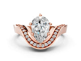 Rose gold Pear Solitaire Diamond Engagement Ring with Pave Band and Four-Prong Setting 1