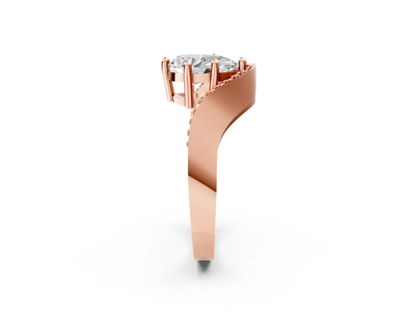 Rose gold Pear Solitaire Diamond Engagement Ring with Pave Band and Four-Prong Setting