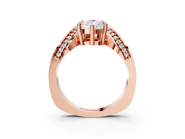 Rose gold Pear Solitaire Diamond Engagement Ring with Pave Band and Four-Prong Setting