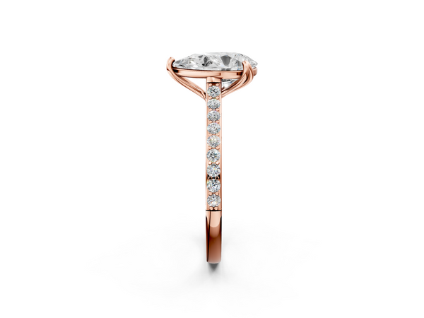 Rose gold Pear Solitaire Diamond Engagement Ring with Pave Band and Six-Prong Setting