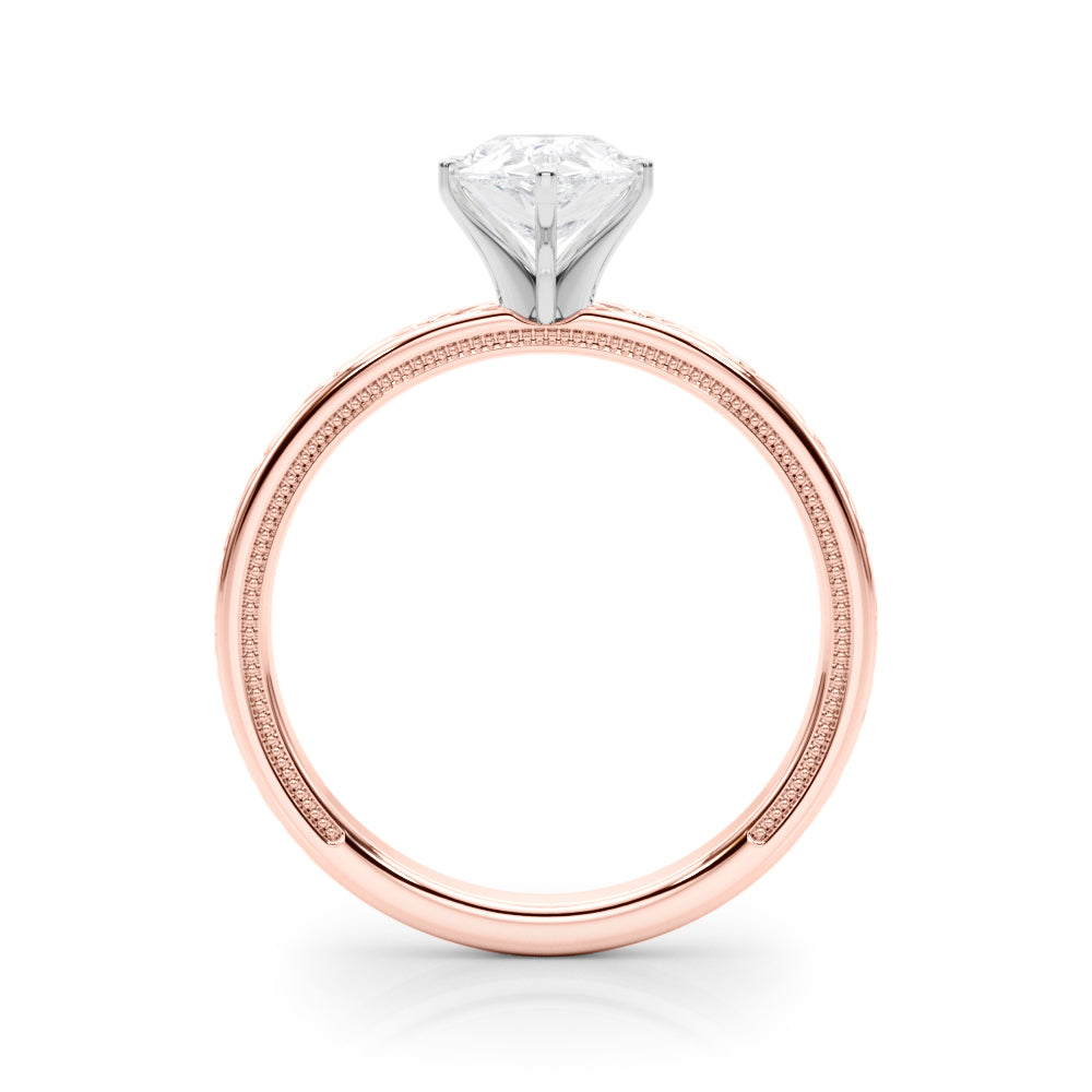 Rose gold Pear Solitaire Diamond Engagement Ring with XO Engraved Band and Four-Prong Setting 2