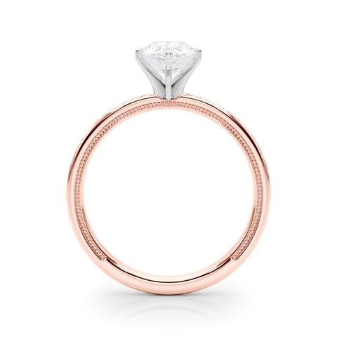 Rose gold Pear Solitaire Diamond Engagement Ring with XO Engraved Band and Four-Prong Setting 2