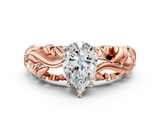 Rose gold Pear Solitaire Diamond Leaf Vine Band with Prong Setting_55