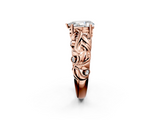 Rose gold Pear Solitaire Diamond Leaf Vine Band with Prong Setting_57