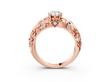 Rose gold Pear Solitaire Diamond Leaf Vine Band with Prong Setting_58
