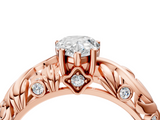 Rose gold Pear Solitaire Diamond Leaf Vine Band with Prong Setting_59