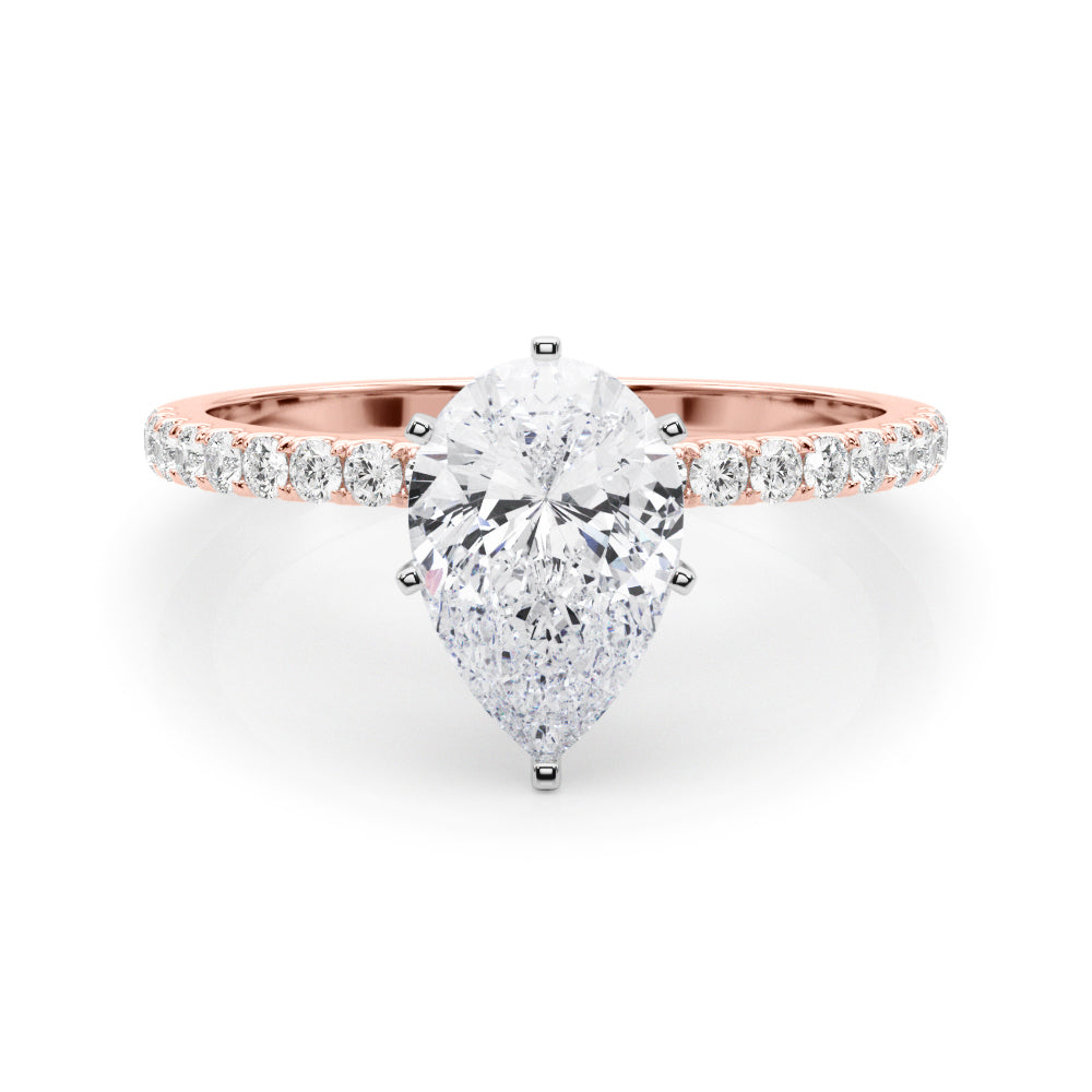 Rose gold Pear Solitaire Diamond Pavé Band with Four-Prong Setting 1