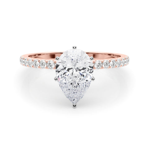 Rose gold Pear Solitaire Diamond Pavé Band with Four-Prong Setting 1