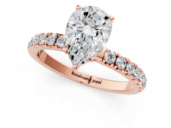 Rose gold Pear Cut Diamond Solitaire Ring with Pavé Accents and Four-Prong Setting