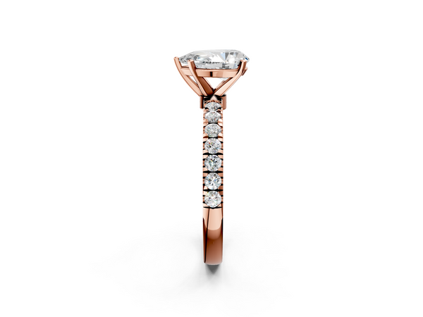 Rose gold Pear Cut Diamond Solitaire Ring with Pavé Accents and Four-Prong Setting