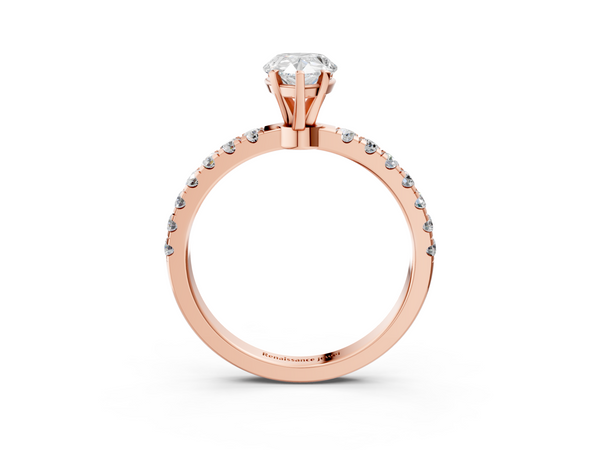 Rose gold Pear Cut Diamond Solitaire Ring with Pavé Accents and Four-Prong Setting