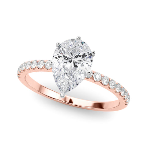 Rose gold Pear Solitaire Diamond Pavé Band with Four-Prong Setting