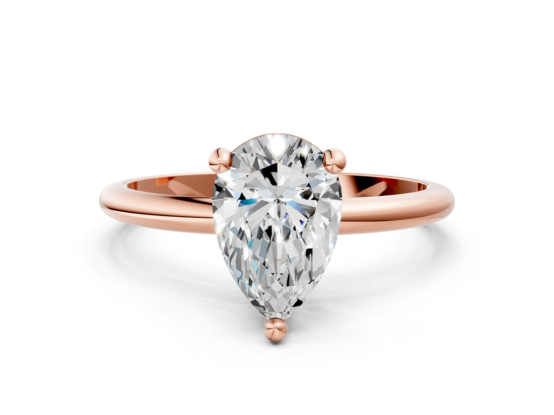 Rose gold Pear Solitaire Diamond Ring with 4-Prong Setting on a Classic Band_3