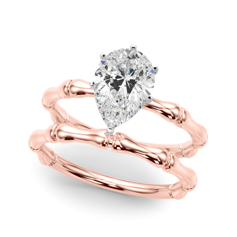 Rose gold Pear Solitaire Diamond Ring with Bamboo Band and Four-Prong Setting 1