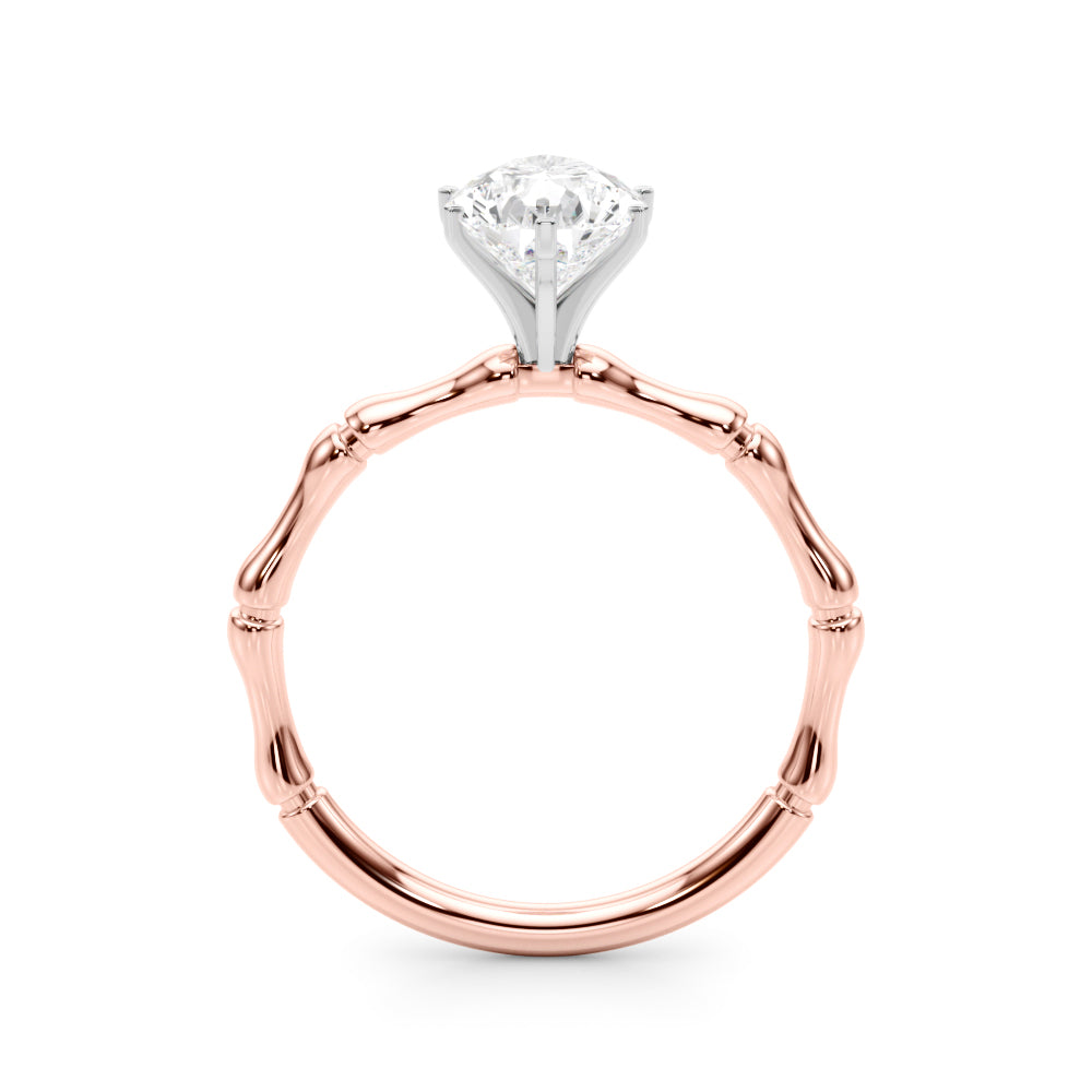Rose gold Pear Solitaire Diamond Ring with Bamboo Band and Four-Prong Setting 2