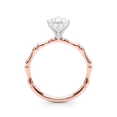 Rose gold Pear Solitaire Diamond Ring with Bamboo Band and Four-Prong Setting 2