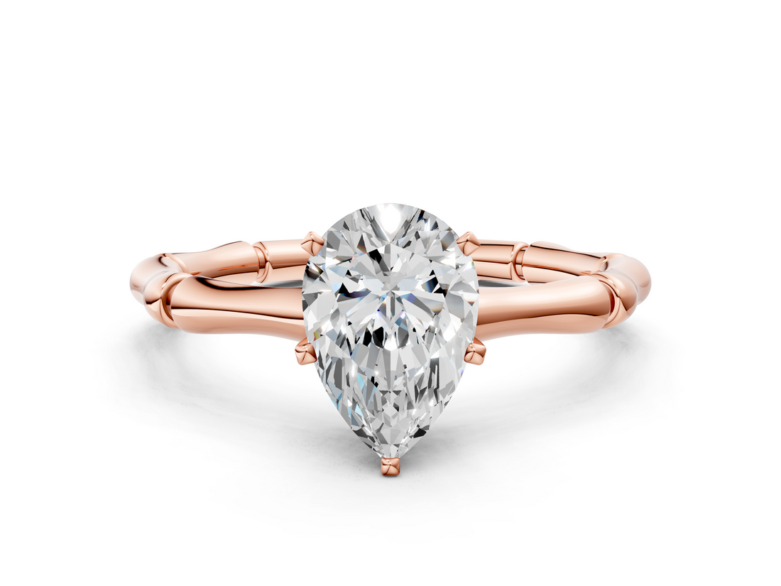 Rose gold Pear Solitaire Diamond Ring with Bamboo Band and Four-Prong Setting_46