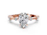 Rose gold Pear Solitaire Diamond Ring with Bezel Set Side Stones and Prong Setting_25
