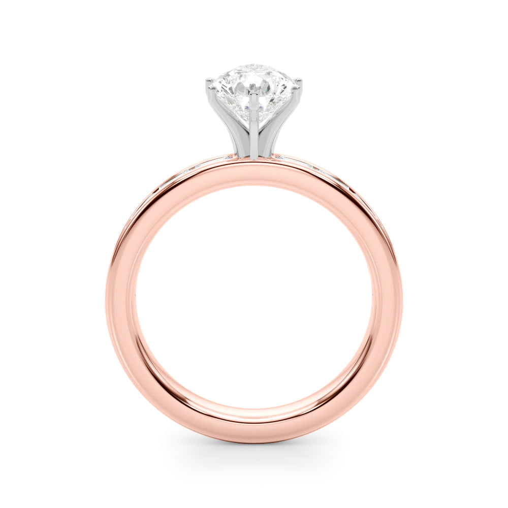 Rose gold Pear Solitaire Diamond Ring with Channel-Set Baguette Band and Four-Prong Setting 2