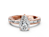 Rose gold Pear Solitaire Diamond Ring with Channel-Set Baguette Band and Four-Prong Setting_75