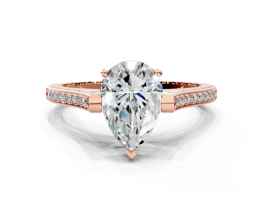 Rose gold Pear Solitaire Diamond Ring with Channel Set Band and Bezel Prong Setting_77