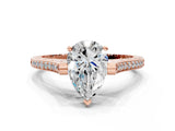 Rose gold Pear Solitaire Diamond Ring with Channel Set Band and Bezel Prong Setting_77
