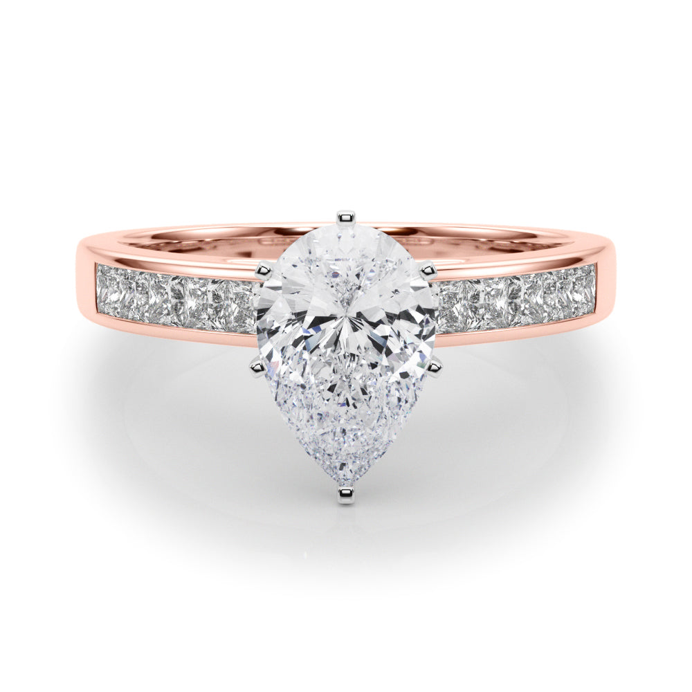 Rose gold Pear Solitaire Diamond Ring with Channel-Set Band and Four-Prong Setting 1