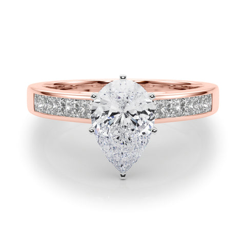 Rose gold Pear Solitaire Diamond Ring with Channel-Set Band and Four-Prong Setting 1