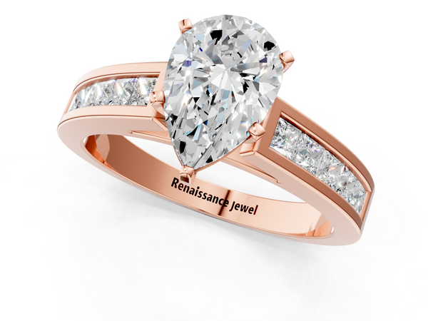 Rose gold Pear Solitaire Diamond Ring with Channel-Set Band and Four-Prong Setting