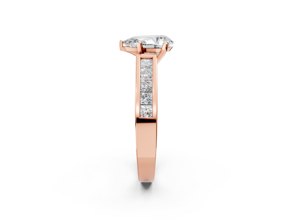 Rose gold Pear Solitaire Diamond Ring with Channel-Set Band and Four-Prong Setting
