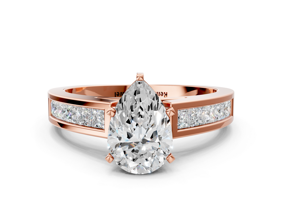Rose gold Pear Solitaire Diamond Ring with Channel-Set Band and Four-Prong Setting