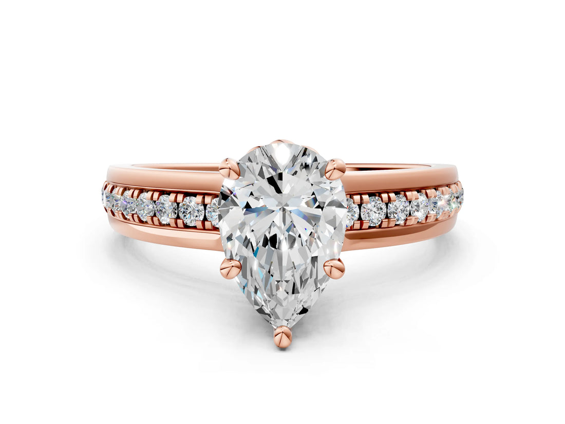 Rose gold Pear Solitaire Diamond Ring with Channel Set Band and Six-Prong Setting_48