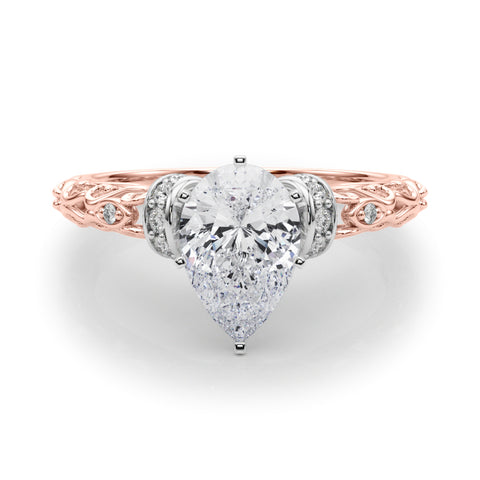 Rose gold Pear Solitaire Diamond Ring with Filigree Band and Four-Prong Setting 1