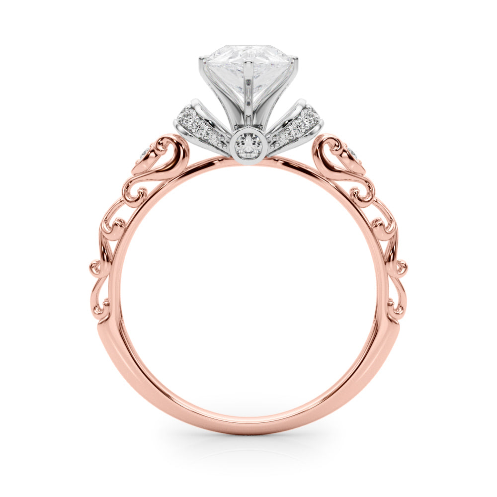 Rose gold Pear Solitaire Diamond Ring with Filigree Band and Four-Prong Setting 2