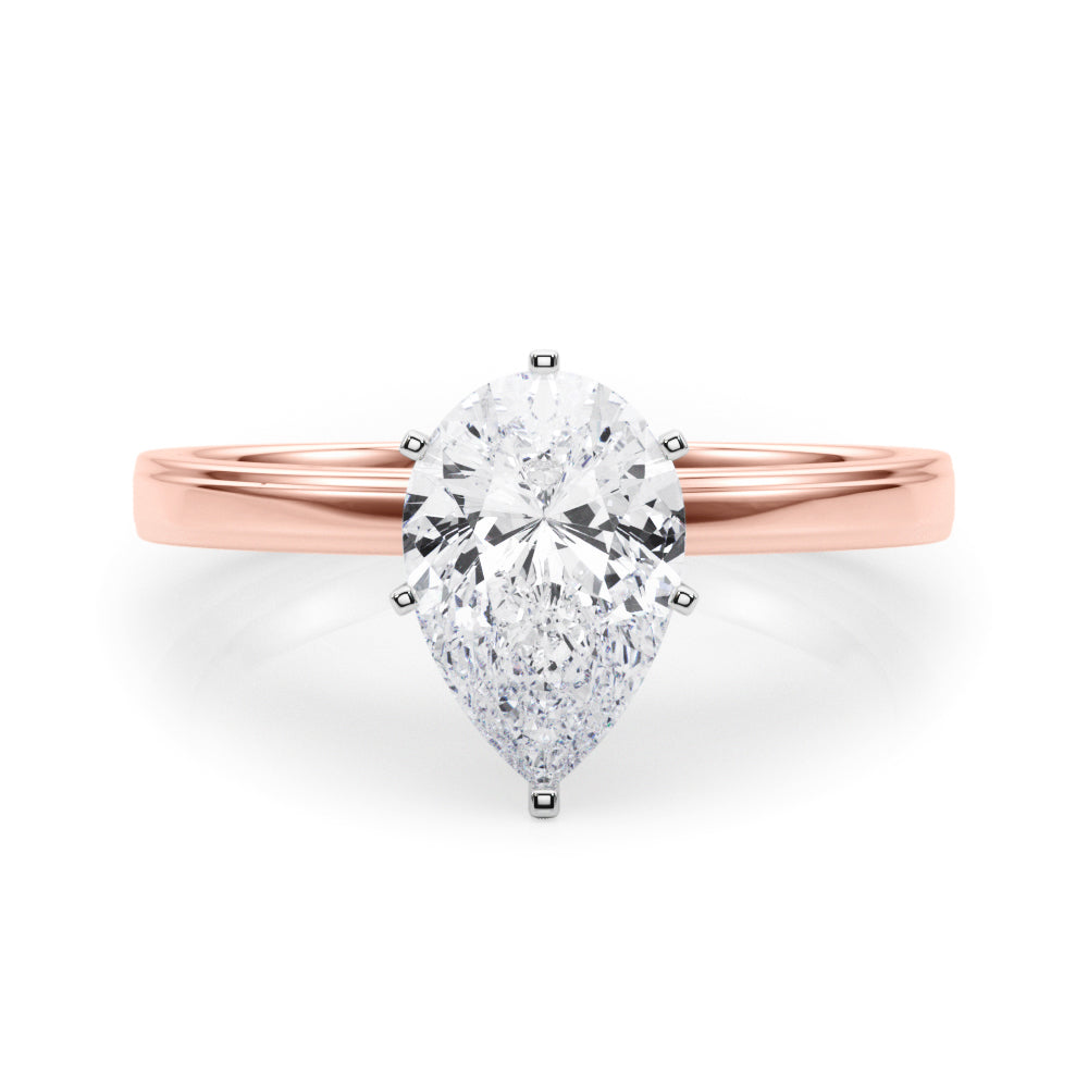 Rose gold Pear Solitaire Diamond Ring with Four-Prong Setting and Classic Band 1