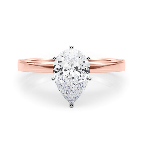 Rose gold Pear Solitaire Diamond Ring with Four-Prong Setting and Classic Band 1