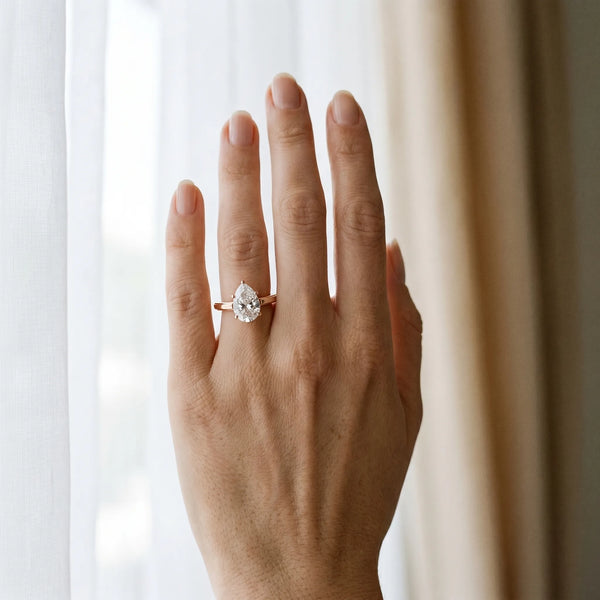 Rose gold Pear Solitaire Diamond Ring with Four-Prong Setting and Classic Band
