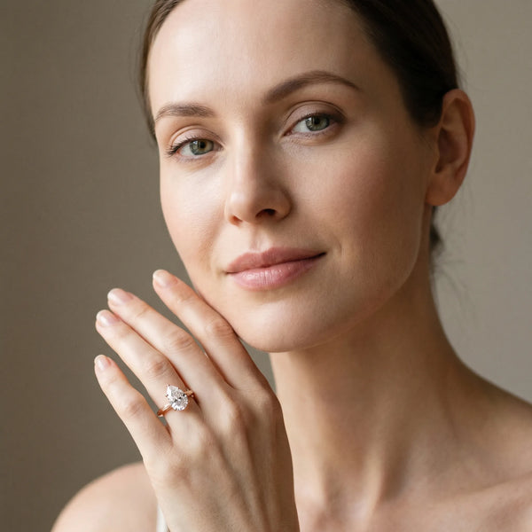 Rose gold Pear Solitaire Diamond Ring with Four-Prong Setting and Classic Band