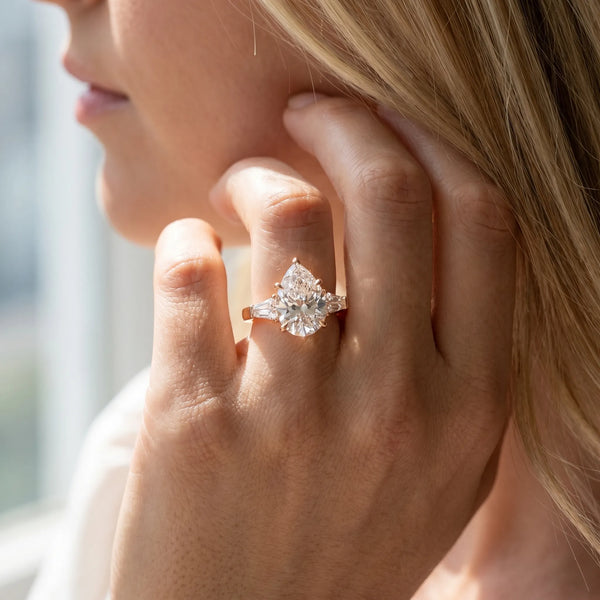 Rose gold Pear Solitaire Diamond Ring with Four-Prong Setting and Classic Band
