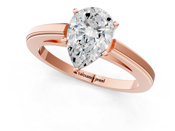 Rose gold Pear Solitaire Diamond Ring with Four-Prong Setting and Classic Band