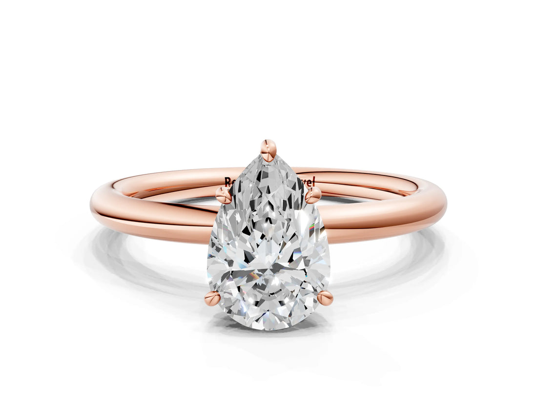 Rose gold Pear Solitaire Diamond Ring with Four-Prong Setting on a Plain Band_20